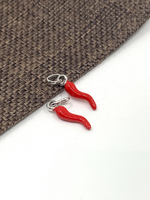 925 Sterling Silver Red Italian Horn Pendant with silver loop
