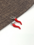 925 Sterling Silver Red Italian Horn Pendant with silver loop