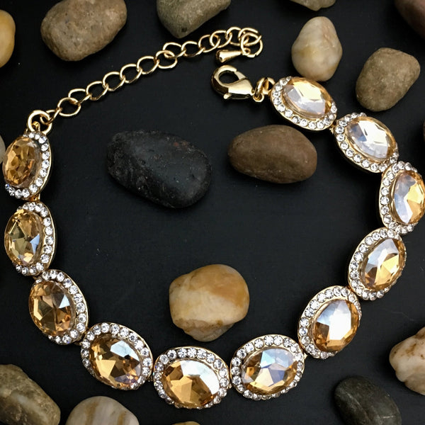 Fancy Oval Gold with Gold Bridal Bracelet | Fashion Jewellery Outlet | Fashion Jewellery Outlet