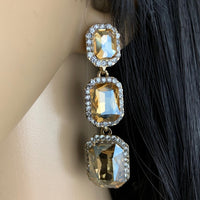 Crystal Princess Cut Earrings, Champagne | Fashion Jewellery Outlet | Fashion Jewellery Outlet