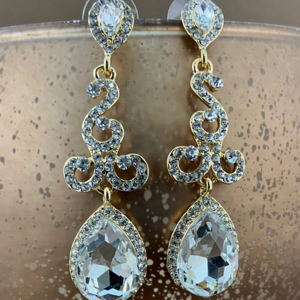 Crystal Teardrop Earrings, Gold | Fashion Jewellery Outlet | Fashion Jewellery Outlet