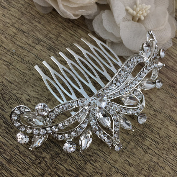 Silver Crystal Hair Comb, Bridal Hair Piece | Fashion Jewellery Outlet | Fashion Jewellery Outlet