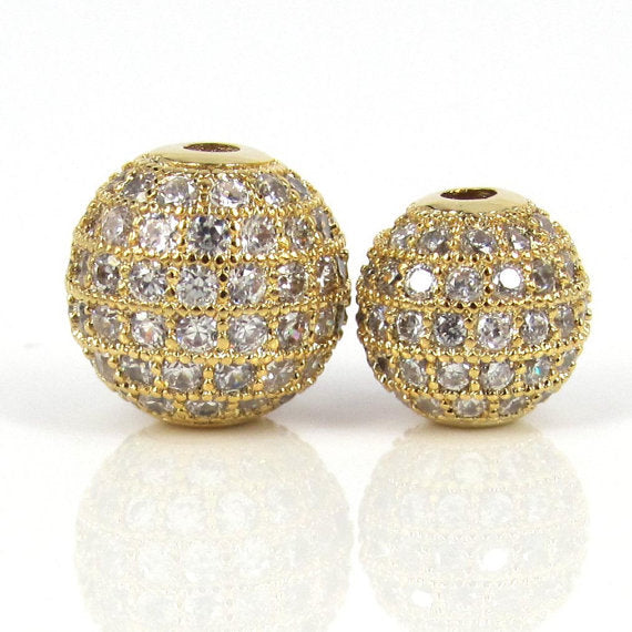 6mm CZ Pave Bead Round Gold Bead | Fashion Jewellery Outlet | Fashion Jewellery Outlet
