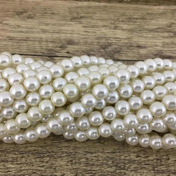 6mm Faux Glass Pearls, Ivory | Fashion Jewellery Outlet | Fashion Jewellery Outlet