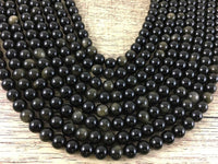 10mm Gold Black Obsidian Bead | Fashion Jewellery Outlet | Fashion Jewellery Outlet