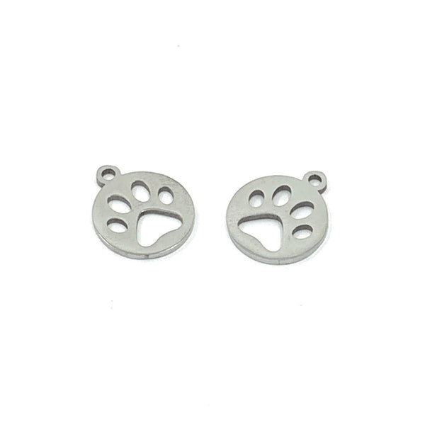 Round Steel Charm with Paw Print cut out