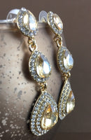 Crystal 3 Tier Teardrop Earrings, Champagne | Fashion Jewellery Outlet | Fashion Jewellery Outlet