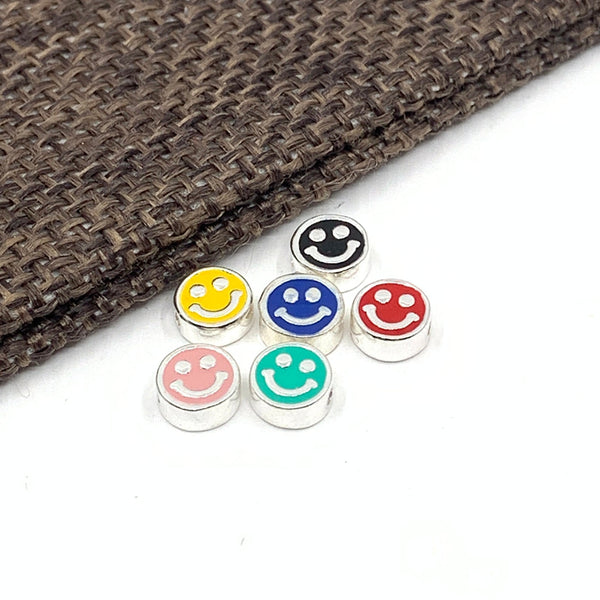 Double sided enamel smiley face beads in sterling silver