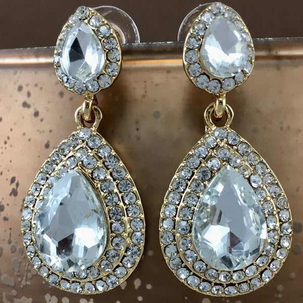 Crystal Top and Bottom Teardrop Earrings | Fashion Jewellery Outlet | Fashion Jewellery Outlet