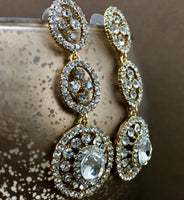 Crystal 3 Tier Circle Long Earrings, Gold | Fashion Jewellery Outlet | Fashion Jewellery Outlet