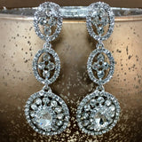 Crystal 3 Tier Circle Long Earrings, Silver | Fashion Jewellery Outlet | Fashion Jewellery Outlet