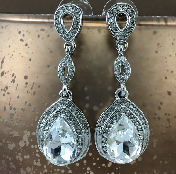 Crystal Earrings, Top Teardrop, Silver | Fashion Jewellery Outlet | Fashion Jewellery Outlet