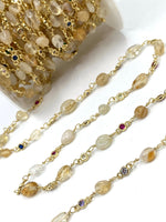 Citrine Wire Wrapped Rosary Style Chain
