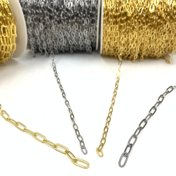 Unfinished Paper clip Chains in gold and rhodium