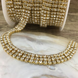 3 Row Gold Rhinestone Chain Clear Stone| Fashion Jewellery Outlet | Fashion Jewellery Outlet
