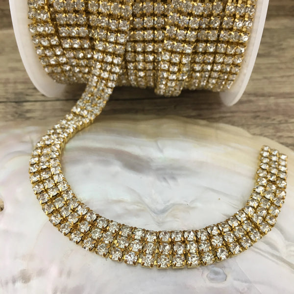 3 Row Gold Rhinestone Chain Clear Stone| Fashion Jewellery Outlet | Fashion Jewellery Outlet