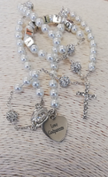White Pearl Rosary with Laser Engraved Charm | Fashion Jewellery Outlet | Fashion Jewellery Outlet