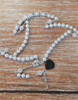 White Pearl Rosary with Laser Engraved Charm | Fashion Jewellery Outlet | Fashion Jewellery Outlet