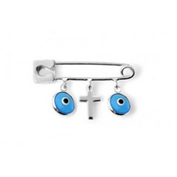 Blue Evil Eye Safety Pin with Cross | Fashion Jewellery Outlet | Fashion Jewellery Outlet