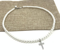 Shell Pearl Cross Necklace & Bracelet Set | Fashion Jewellery Outlet