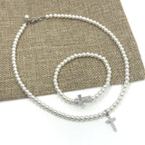 Shell Pearl Cross Necklace & Bracelet Set | Fashion Jewellery Outlet