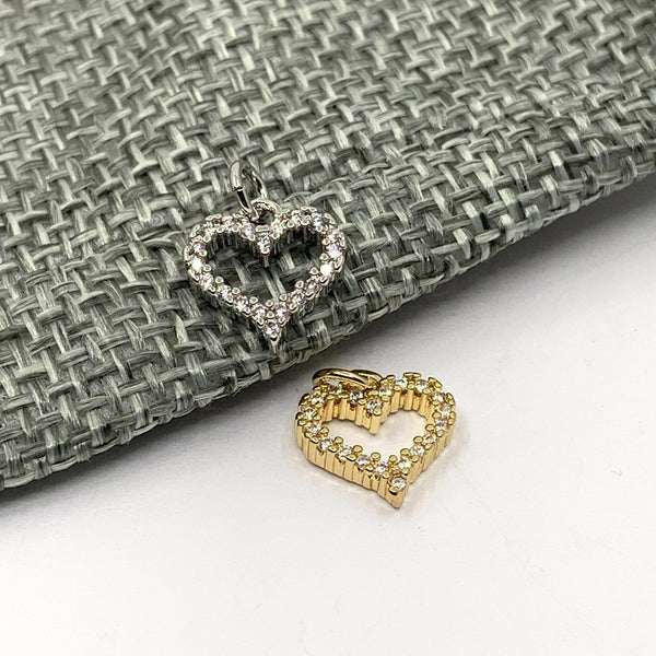 Hollow CZ Heart Pendant in gold and silver