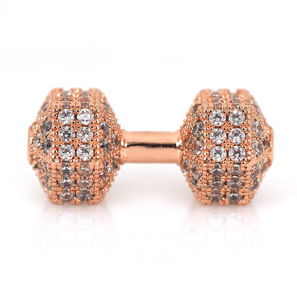 Cz Micro Pave Rose Gold Dumb Bell Bead | Fashion Jewellery Outlet | Fashion Jewellery Outlet