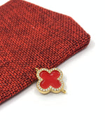 Red Enamel Clover Leaf Connector with cz stones