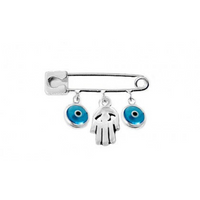 Silver Hamsa and Evil Eye Safety Pin | Fashion Jewellery Outlet | Fashion Jewellery Outlet