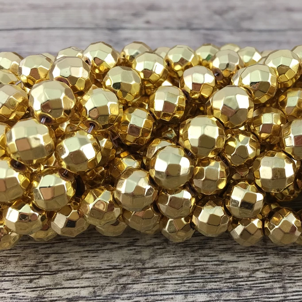 10mm Gold Faceted Hematite Bead | Fashion Jewellery Outlet | Fashion Jewellery Outlet