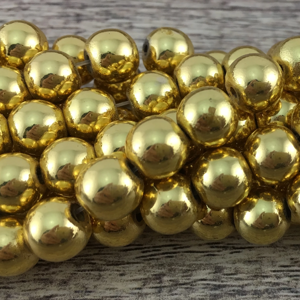 12mm Gold Hematite Bead | Fashion Jewellery Outlet | Fashion Jewellery Outlet