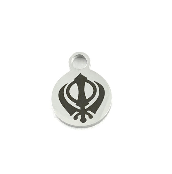 Khanda Symbol Stainless Steel Engraved Charm | Fashion Jewellery Outlet | Fashion Jewellery Outlet