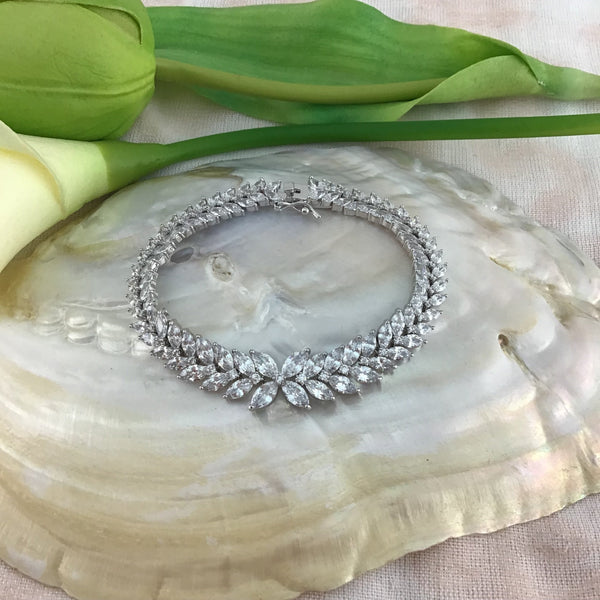 Cubic Zirconia Flower Marquise Bracelet | Fashion Jewellery Outlet | Fashion Jewellery Outlet