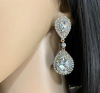 Crystal Double Teardrop Earrings, Gold | Fashion Jewellery Outlet | Fashion Jewellery Outlet
