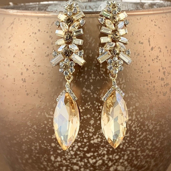 Baguette Marquise Crystal Earrings Champagne| Fashion Jewellery Outlet | Fashion Jewellery Outlet