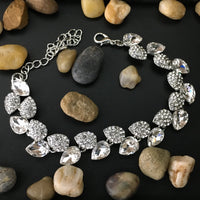 Crystal Elegant Leaf Shape Silver Bridal Bracelet | Fashion Jewellery Outlet | Fashion Jewellery Outlet