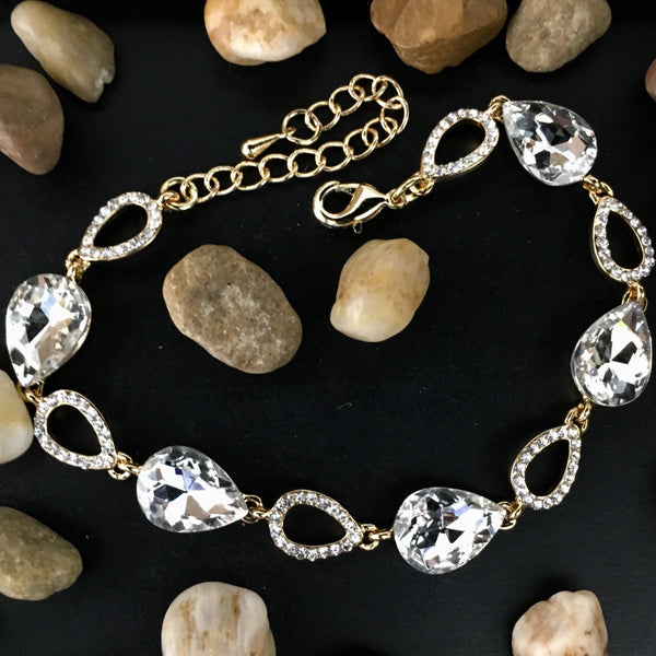 Crystal Open Teardrop Gold Bridal Bracelet | Fashion Jewellery Outlet | Fashion Jewellery Outlet