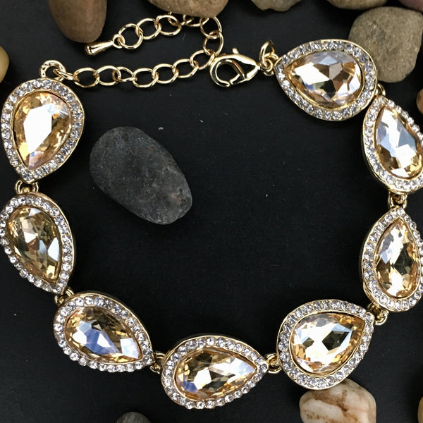 Teardrop Gold Champagne Crystal Bracelet | Fashion Jewellery Outlet | Fashion Jewellery Outlet