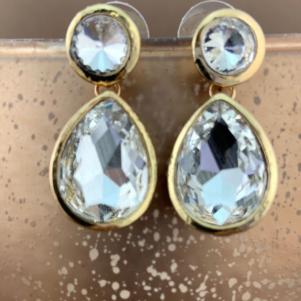 Crystal Plain Teardrop Earrings, Gold | Fashion Jewellery Outlet | Fashion Jewellery Outlet