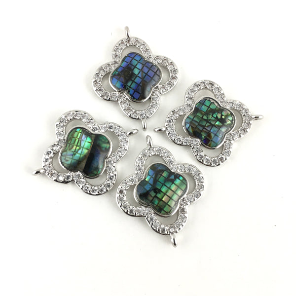 Abalone CZ Pave Connector, Silver | Fashion Jewellery Outlet | Fashion Jewellery Outlet