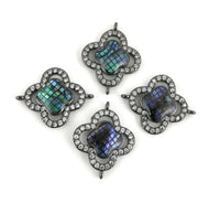 Shell Clover CZ Pave Connector Gunmetal | Fashion Jewellery Outlet | Fashion Jewellery Outlet
