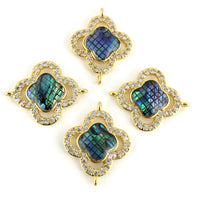 Abalone Clover Shape CZ Pave Connector Gold | Fashion Jewellery Outlet | Fashion Jewellery Outlet