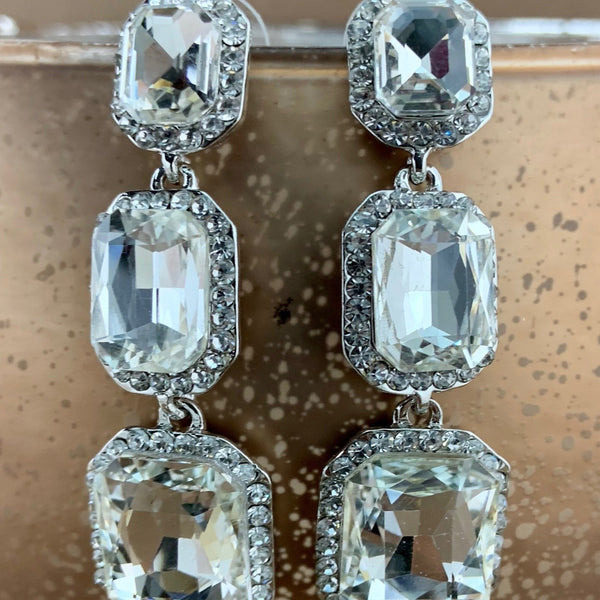 Crystal Princess Cut Earrings, Silver | Fashion Jewellery Outlet | Fashion Jewellery Outlet