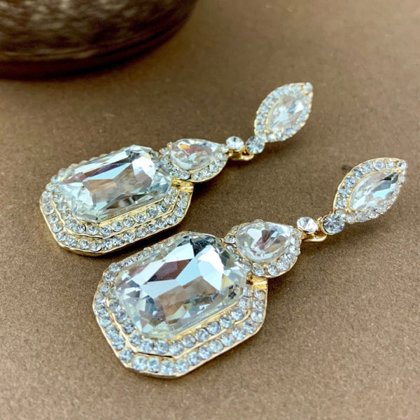 Crystal Earring Victorian Marquee Shape Gold| Fashion Jewellery Outlet | Fashion Jewellery Outlet