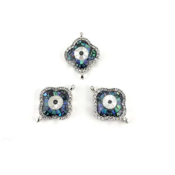 Clover Shape Evil Eye CZ Pave Connector | Fashion Jewellery Outlet | Fashion Jewellery Outlet