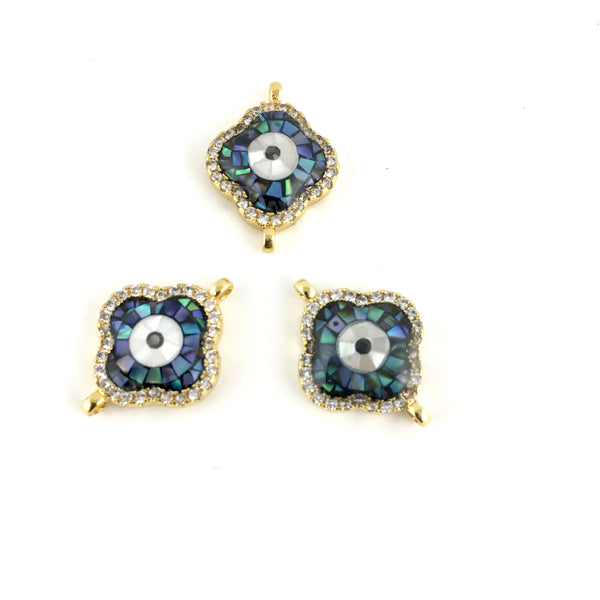 Clover Shape Evil Eye CZ Pave Connector Gold| Fashion Jewellery Outlet | Fashion Jewellery Outlet