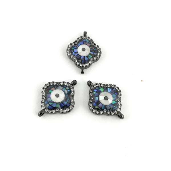 Clover Shape Evil Eye CZ Pave Connector | Fashion Jewellery Outlet | Fashion Jewellery Outlet