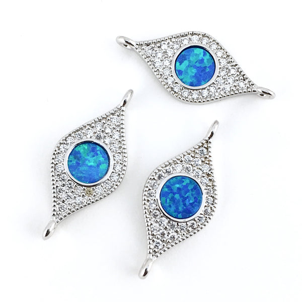 Abalone Evil Eye CZ Pave Connector, Silver | Fashion Jewellery Outlet | Fashion Jewellery Outlet