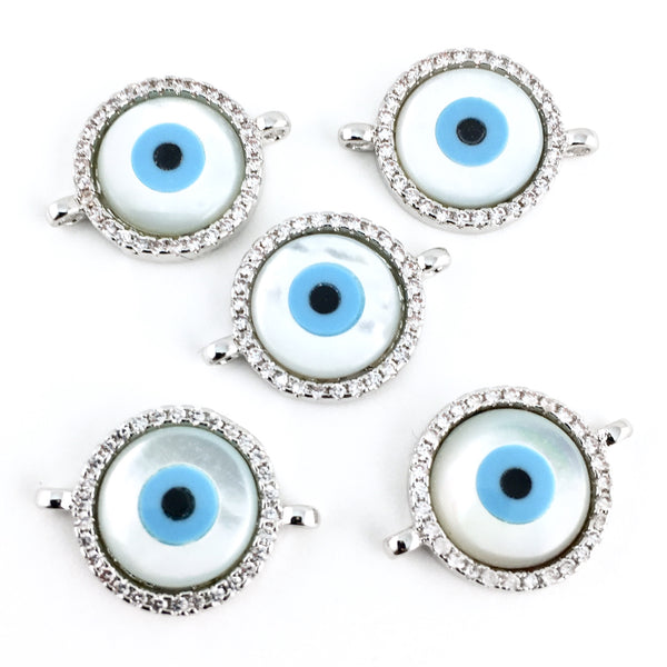 Round Blue Evil Eye CZ Pave Connector | Fashion Jewellery Outlet | Fashion Jewellery Outlet