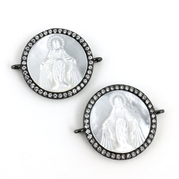 Mother Mary CZ Pave Connector, Gunmetal | Fashion Jewellery Outlet | Fashion Jewellery Outlet
